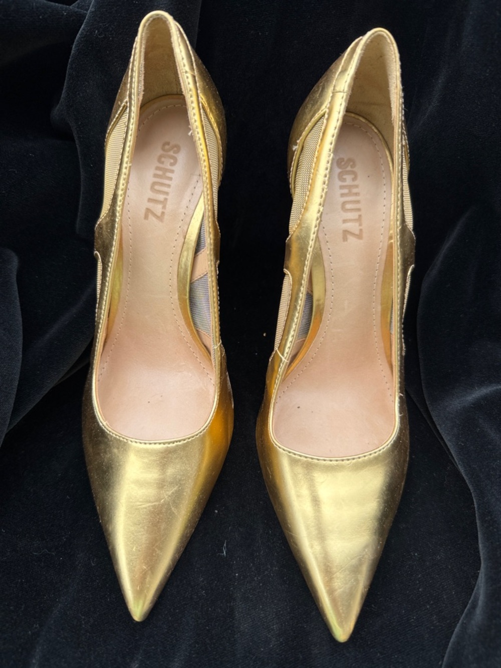 SCHUTZ Metallic Gold Pointed-Toe Pumps